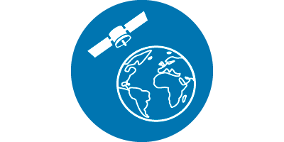 Das Logo zeigt eine Skizze der Erdkugel und einen Satelliten (verweist auf: Modul M-FE-1: Der Blick von ganz oben – eine Einführung in die Fernerkundung)